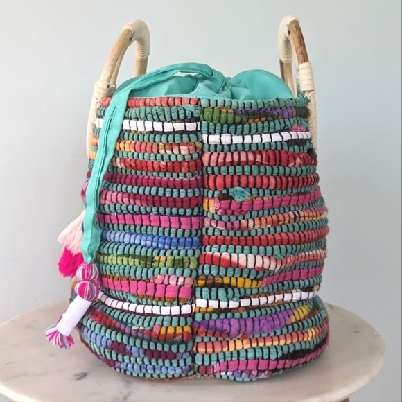 Francesca's Collections Grendaline Woven Colorful Summer Bamboo Tote Bag - Picture 7 of 13